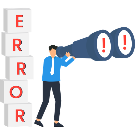 Businessman Using Binoculars to Find Error Problem Solving Solution  Illustration