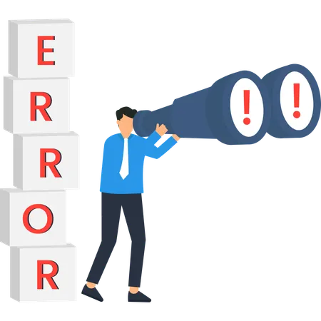 Businessman Using Binoculars to Find Error Problem Solving Solution  Illustration