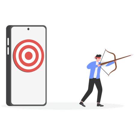 Businessman using bow and arrow for shooting target  Illustration