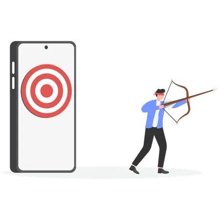 Businessman using bow and arrow for shooting target  Illustration