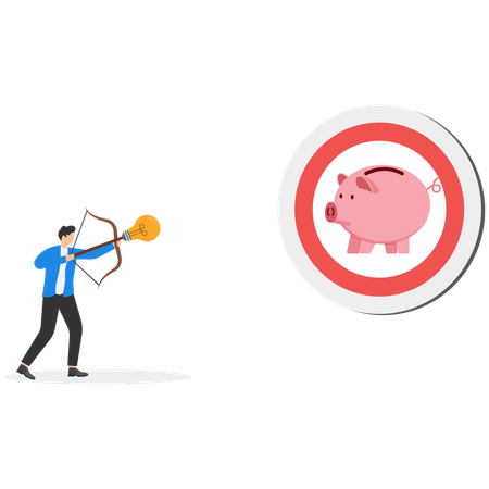Businessman using bow and arrow targeting piggy savings  Illustration