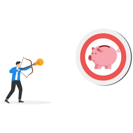 Businessman using bow and arrow targeting piggy savings  Illustration