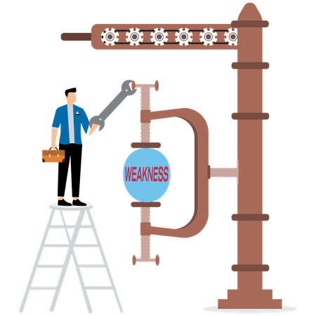 Businessman using clamping to squeeze and reduce size of weakness ball  Illustration