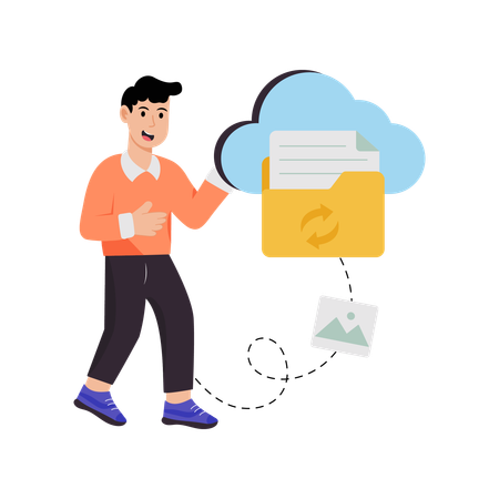 Businessman using cloud backup  Illustration