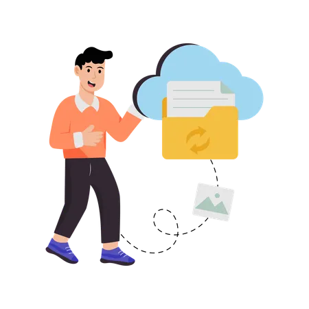 Businessman using cloud backup  Illustration