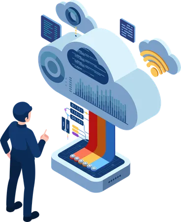 Businessman Using Cloud-Based Software for Data Management and Analysis  Illustration