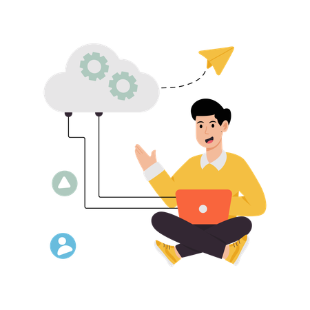 Businessman using cloud computing service  Illustration