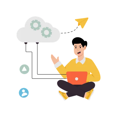 Businessman using cloud computing service  Illustration