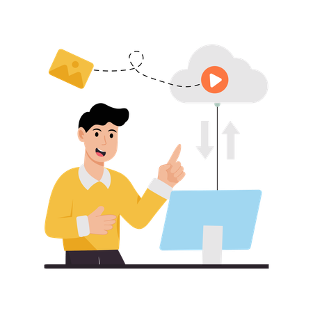 Businessman using cloud data transfer  Illustration