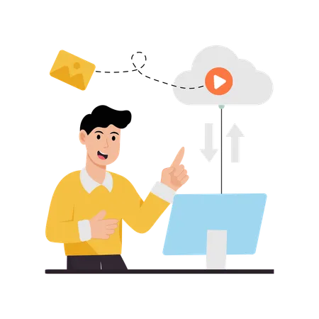 Businessman using cloud data transfer  Illustration