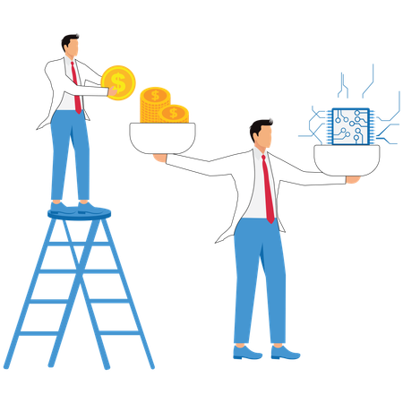 Businessman using computer processor Microchip  Illustration