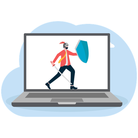Businessman using computer security  Illustration