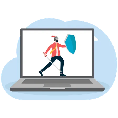 Businessman using computer security  Illustration