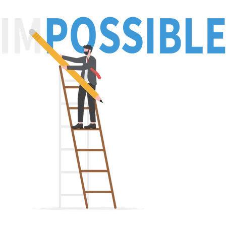 Make It Possible Erase In Word From Impossible And Believe We Can Do It Challenge Or Hope To Overcome Difficulty And Achieve Success Concept Businessman Using Eraser To Delete Im From Impossible Illustration