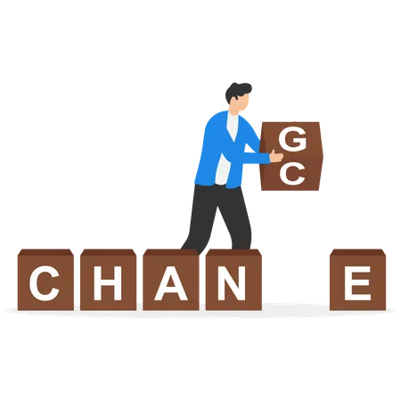 Turn Change Into Chance Transformation For Business Opportunity Evolve To Survive And Win Business Competition Concept Smart Businessman Using Eraser To Erase Alphabet From Change To Be Chance Illustration