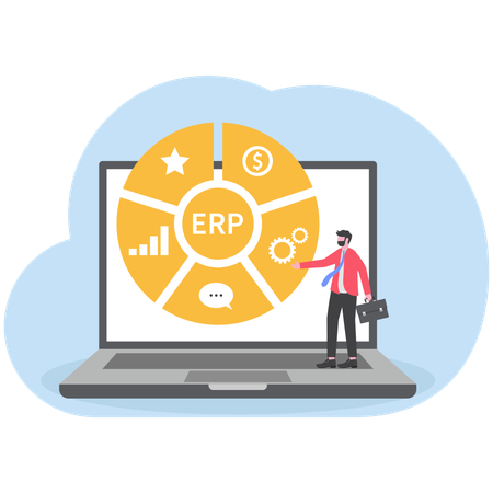 Businessman using erp software  Illustration