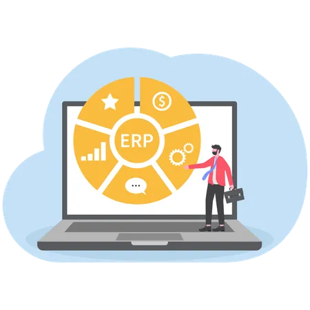 Businessman using erp software  Illustration