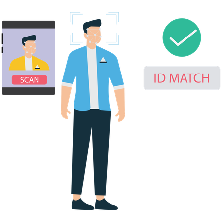 Businessman using Face Recognition AI System  Illustration