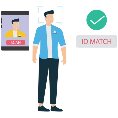 Businessman using Face Recognition AI System  Illustration