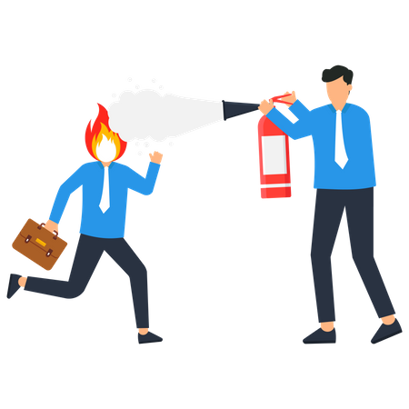 Businessman Using Fire Extinguisher  Illustration