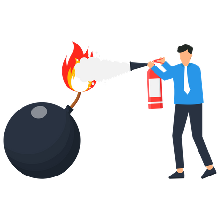 Businessman Using Fire Extinguisher  Illustration