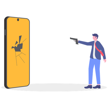 Businessman using gun shooting mobile  Illustration