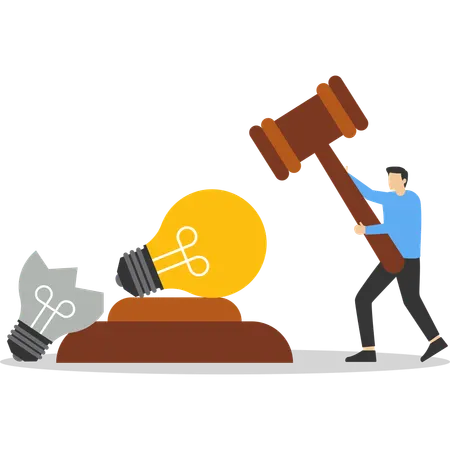 Businessman using hammer breaking old idea while getting new idea  Illustration