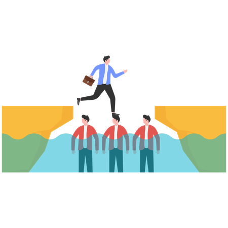 Businessman using his friends as stepping stones  Illustration