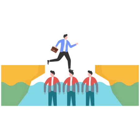 Businessman using his friends as stepping stones  Illustration