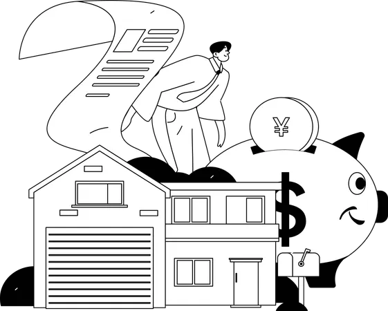 Businessman using his savings in paying house rent  Illustration