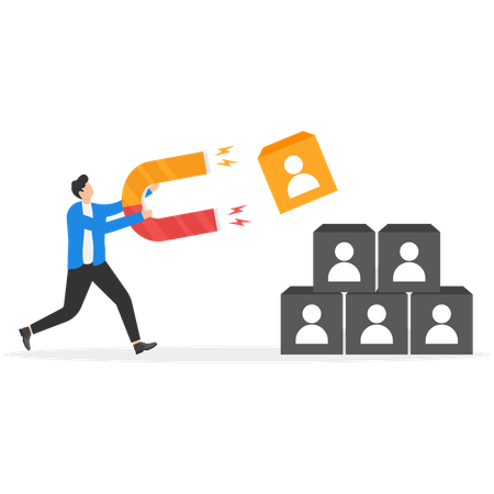 Businessman using magnet and attracting one employee for new staff  Illustration