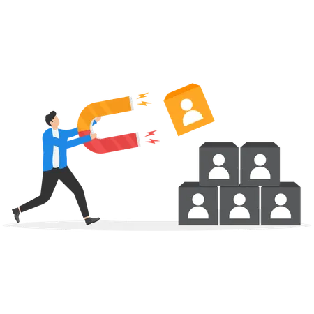Businessman using magnet and attracting one employee for new staff  Illustration