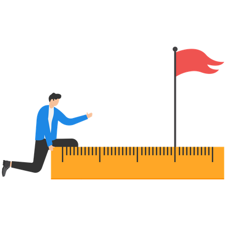 Businessman using measuring tape to measure and analyze distance from target flag  イラスト