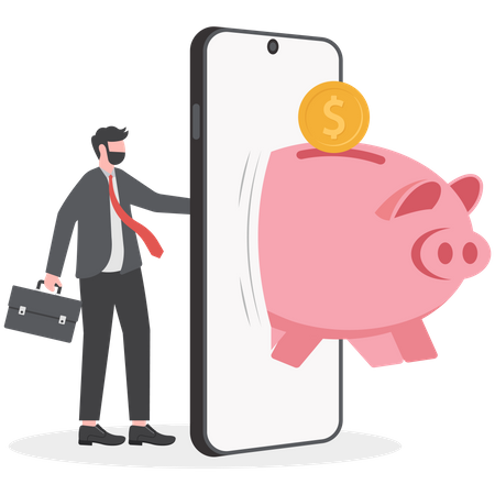 Businessman using mobile banking app  Illustration