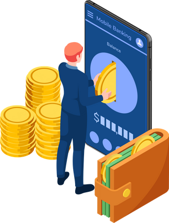 Businessman using mobile banking service  Illustration