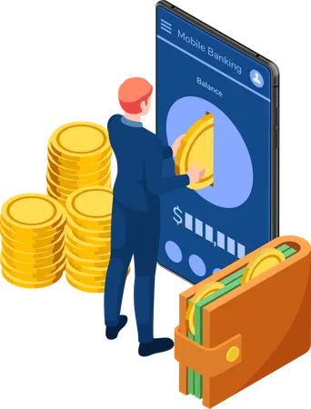 Businessman using mobile banking service  Illustration