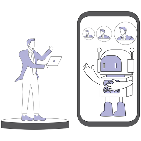 Businessman using mobile chatbot  Illustration