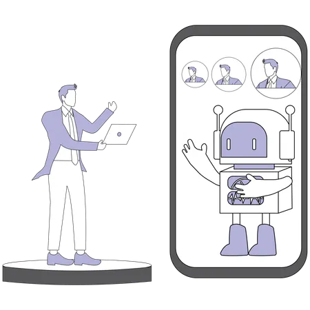 Businessman using mobile chatbot  Illustration