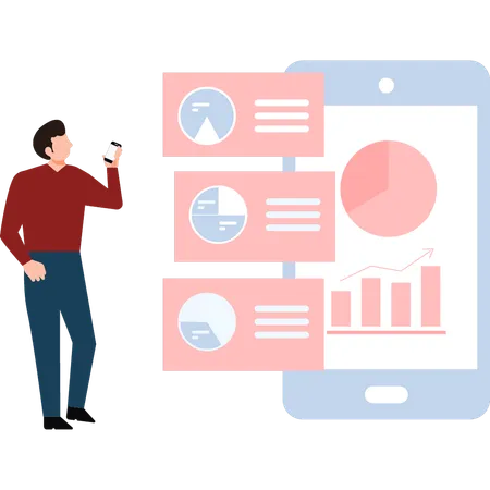 Businessman Using Mobile Doing Analysis  Illustration
