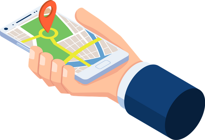 Businessman using mobile GPS app  Illustration