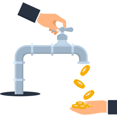 Businessman using money faucet  Illustration