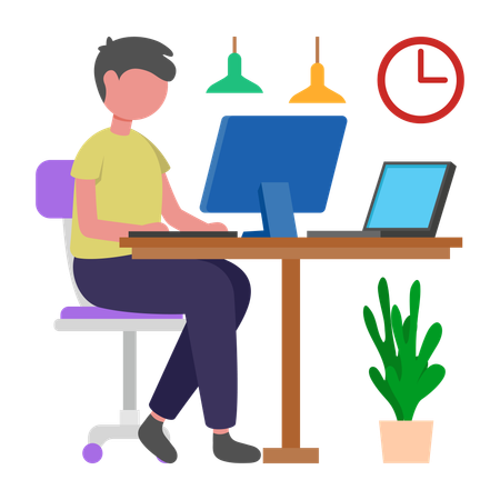 Businessman Using Multiple Screens  Illustration