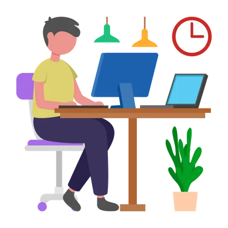 Businessman Using Multiple Screens  Illustration