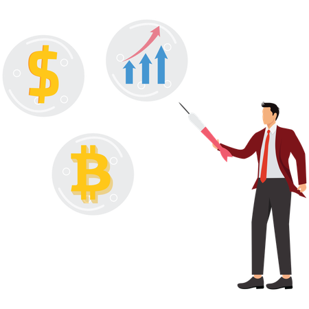 Businessman using needle injecting in Financial Market Bubble  Illustration