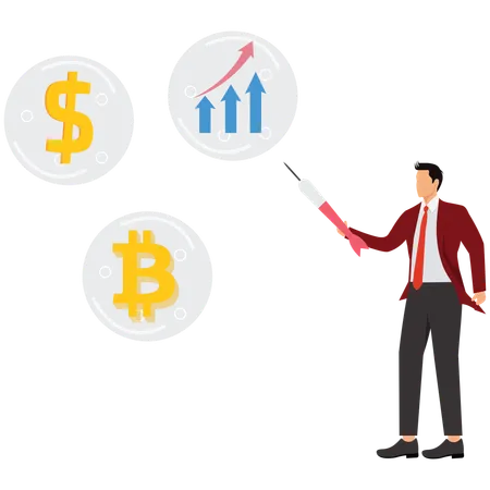 Businessman using needle injecting in Financial Market Bubble  Illustration