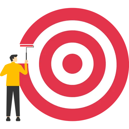 KPI Key Performance Indicators Or Set Goals And Achievement Concept Goals Set Business Goals Or Targets Ambitious Businessman Using Paint Roller To Paint Big Dartboard Archery Target Illustration