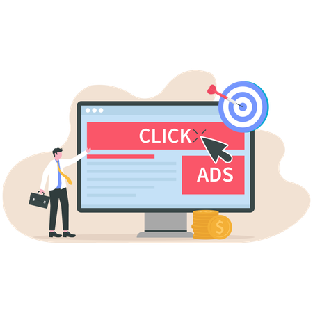 Businessman using pay per click  Illustration