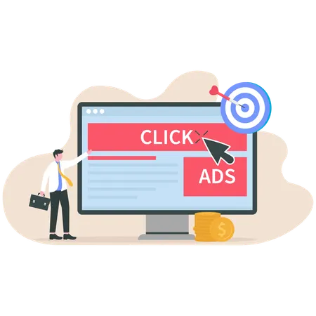 Businessman using pay per click  Illustration