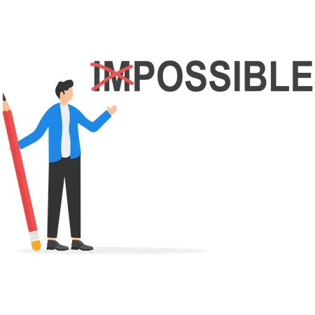 Vector Icon Businesswoman Using Pencil To Cross Out Im From Impossible Сhallenge Or Hope To Overcome Difficulty And Achieve Success Flat Vector Illustration Illustration