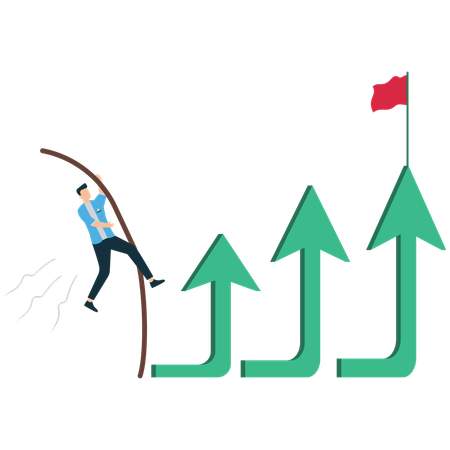 Businessman Using Pole Vault to Overcome Financial Growth Challenges  Illustration